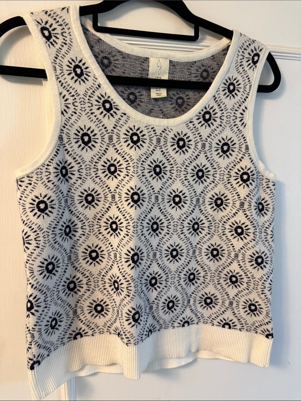 Joie White and Black Geometric Knit Tank